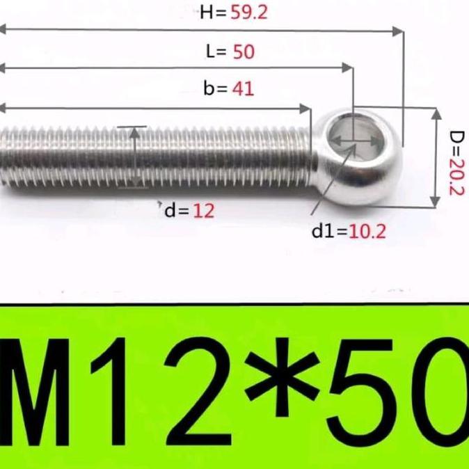Stainless Steel 304 Lifting Eyelet Bolt or Eye Bolt Sekerup Mata Ikan Skrup Eceran M12