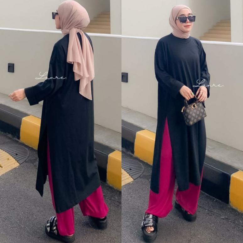Nuna Tunik Busui - Midi Dress Busui High Slit - Tunik Jumbo Bahan Kaos - Atasan Warna Putih Agustusa