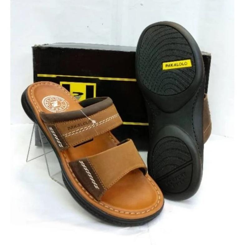 Termurah / Hot Sale Sale Sandal Pakalolo Sandal Pria Kulit Casual Modern Hitam Coklat Brown Ukuran 3