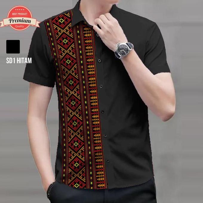 Angelaco | Kemeja Batik Lengan Pendek Pria | Batik Etnik Pria Motif Ulos Sadum SD1