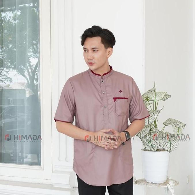HIMADA LOOK Koko Asraf Pendek Dewasa Kurta Baju Muslim Pria Dewasa Polos Lengan Pendek Koko Sunnah