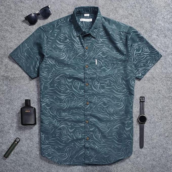 Kemeja Embos Sultan Lengan Pendek Pria Motif Yakuza Casual Slimfit