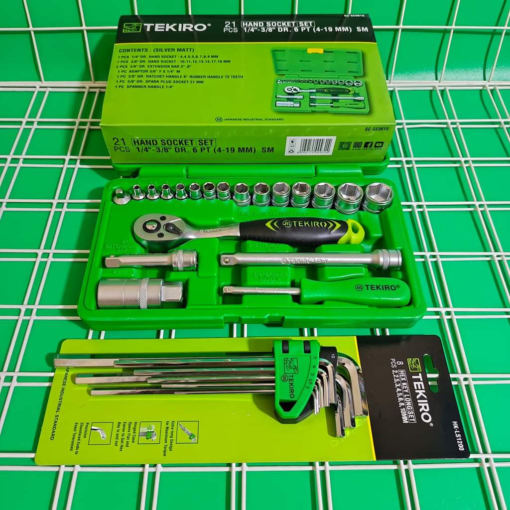 Toolkit Tekiro Socket Set 1/4 - 3/8 Inch 21 Pcs 6Pt (Box Plastik) + Kunci l Tekiro 1 Set Lengkap ori