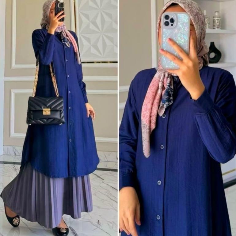 big sale atasan tunik polos wanita full kancing depan semi gamis wanita tunik suxexo terbaru 2025