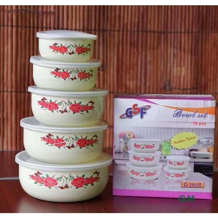 PROMO RANTANG SUSUN 5 MANGKOK SET BERANAK GSF MANGKUK PENYIMPANAN MAKANAN MOTIF BUNGA GSF / RANTANG 