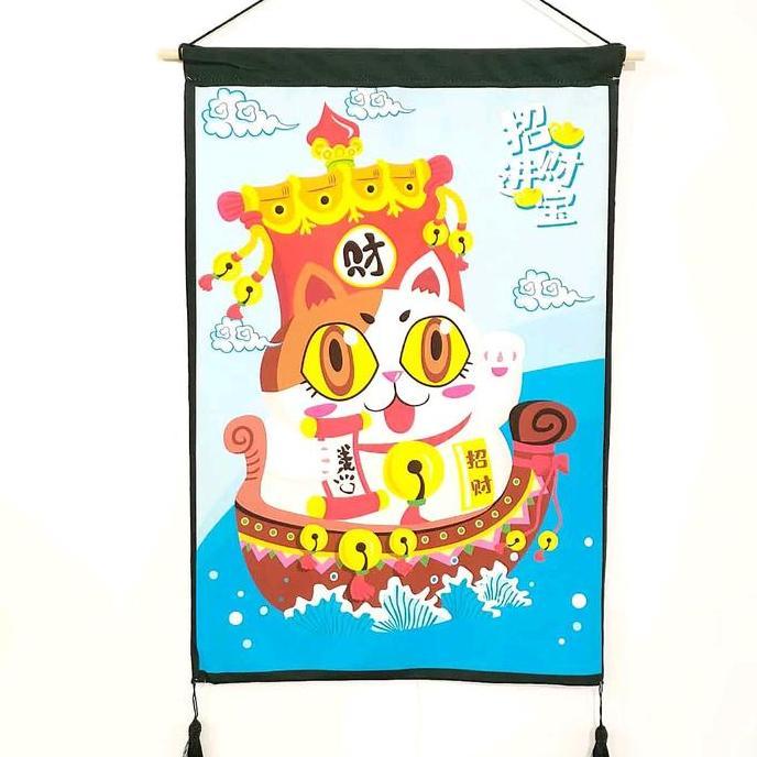 tirai lucky cat / hiasan tirai  / tirai dinding / hiasan spanduk / spanduk lucky cat