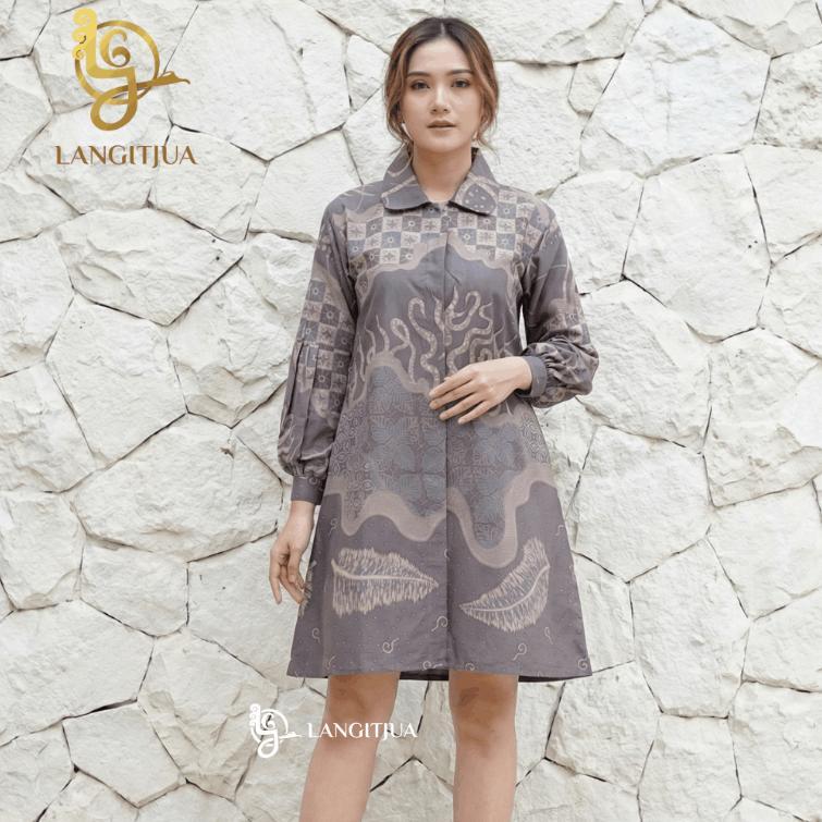 NEW DEALS LANGITJUA - RIANTI 02 TUNIK BATIK KERAH KEMEJA | BAJU KONDANGAN WANITA SIZE M L XL 2XL 3XL