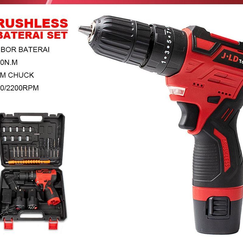 Jld 12V Brushless Mesin Bor Baterai Cordless Drill Bisa Cod Bor Baterai Li-Ion 2X 1,5Ah, 28-50N.M, C