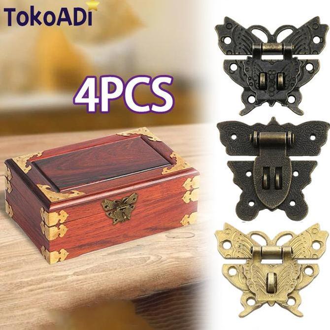 FEWRITZ 1SET/4PCS Kunci Pengait Box / Gembok Box Kuncian Kotak Mahar Seserahan Antik Gelap/emas
