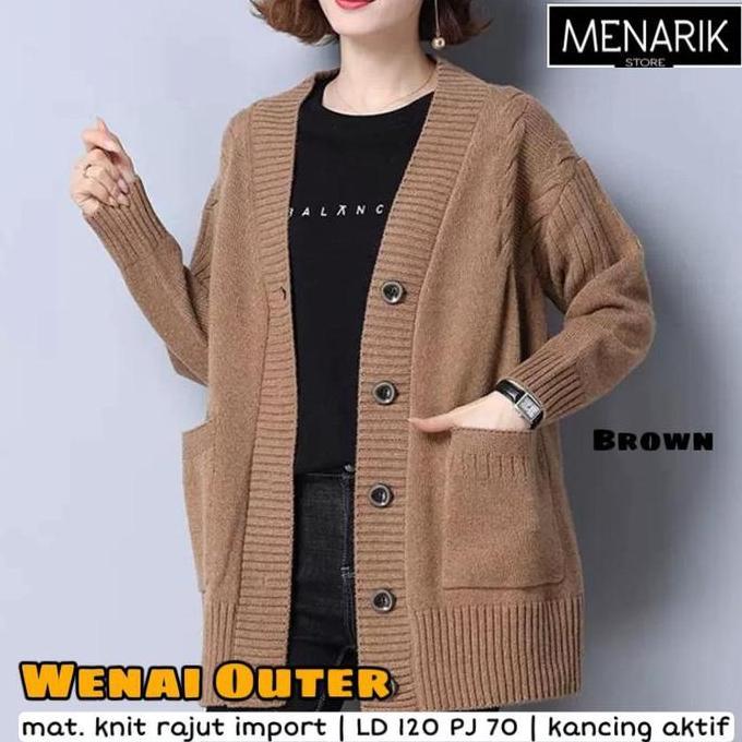 Jumbo / Wenai Cardigan / Outer Sweater Wanita Lengan Panjang / Rajut Halus Tebal / Ld 120 Pj 70
