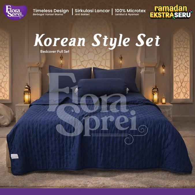 FLORA Set Sprei Bedcover Selimut Korean Series Lembut Microtex Halus Lembut Warna Pastel Aesthetic [