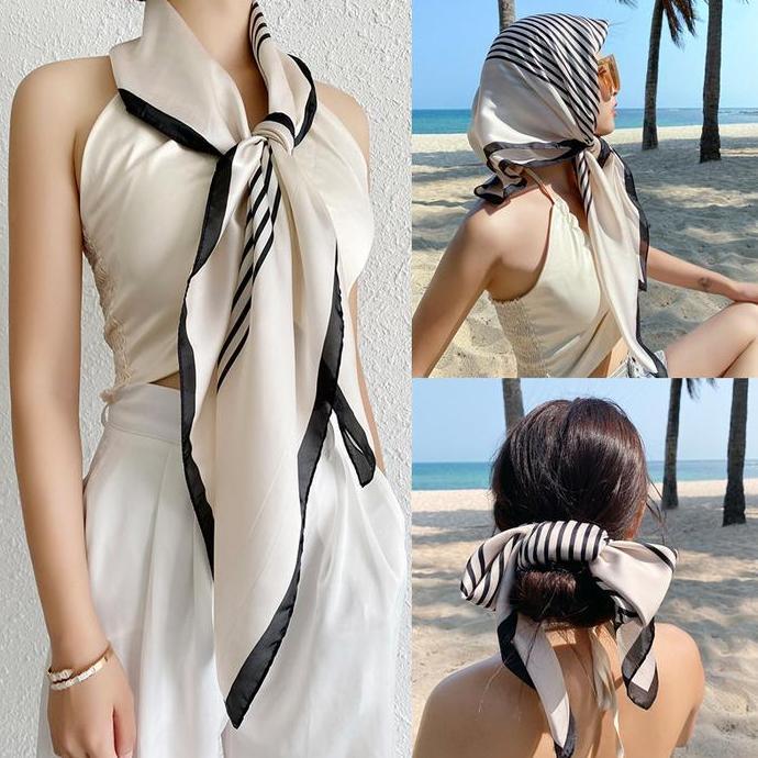 Ernatopsekret - 9*9cm Syal Sutra Imitasi Shawl Hijab Segi Empat Besar Wanita Temperamen Sederhana Be