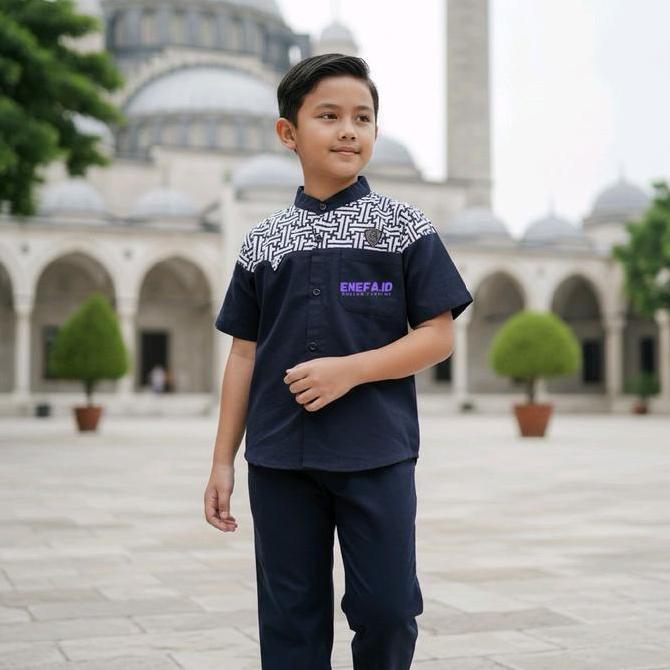 Baju Koko Anak Laki Laki Setelan Koko Anak Pakaian Muslim Anak Lengan Pendek Umur 4-13 Tahun