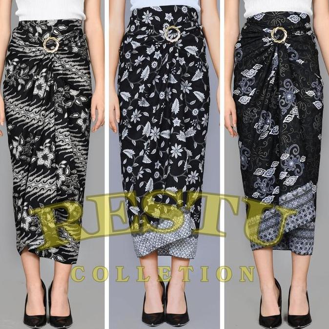 Hadirpopuler- Rok Lilit Warp Skirt Serut Songket Jumputan Panjang Motif Batik Lili Silver Bawahan Wa