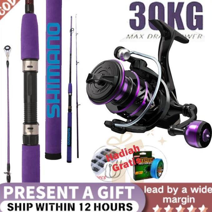 SET SHIMANO LENGKAP 2025: Joran Ungu Teleskopik 1.8-3.0M + Reel Metal Ungu 5.2:1 - BONUS KACAMATA AN