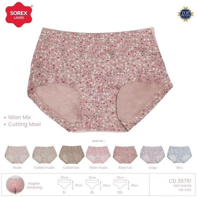 Wkwkwk- Isi (3, 6, 12Pcs) Cd Sorex 35751 Celana Dalam Wanita Maxi Motif Bunga Cantik