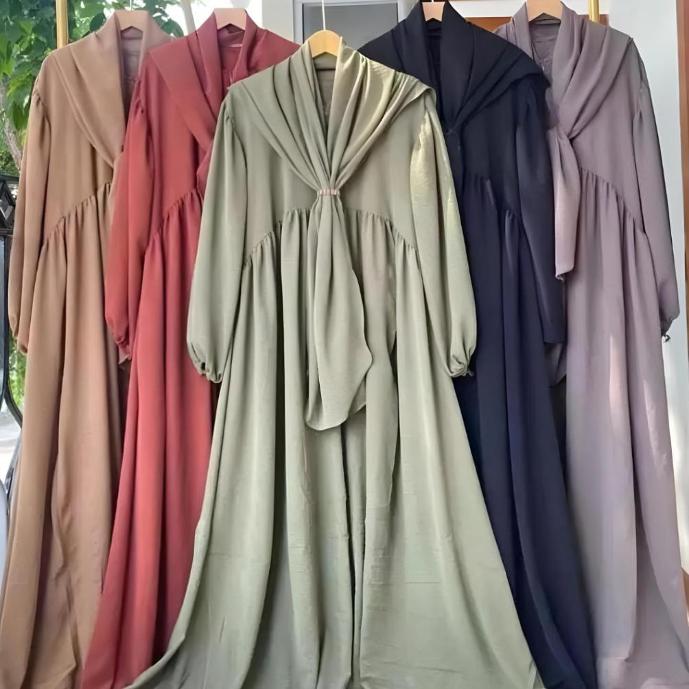 ORIGINAL Gamis set hijab Luna syar'i pasmina oval cringkel airflow premium