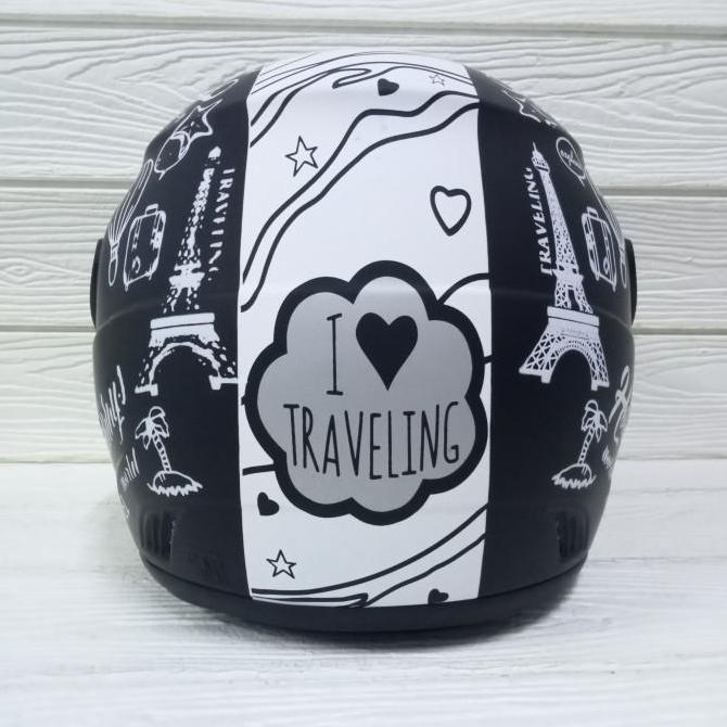 Helm Evo Nuvo SNI Dewasa Motif Traveling Hitam doff