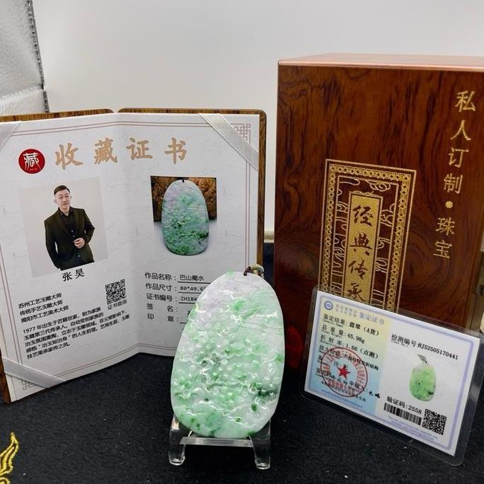 Giok Jade Fei Cui tipeA burma ukiran pemandangan alam 8565