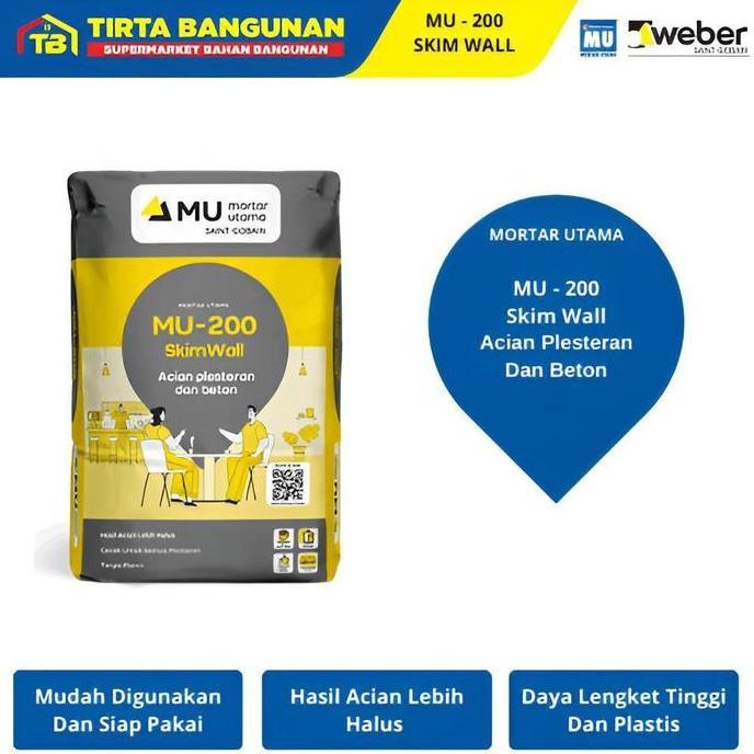 Potere- Mu-Weber Mu 200 Skim Wall Mortar Semen Instan Acian Plesteran Dan Beton 20 Kg Merah Paint Mu