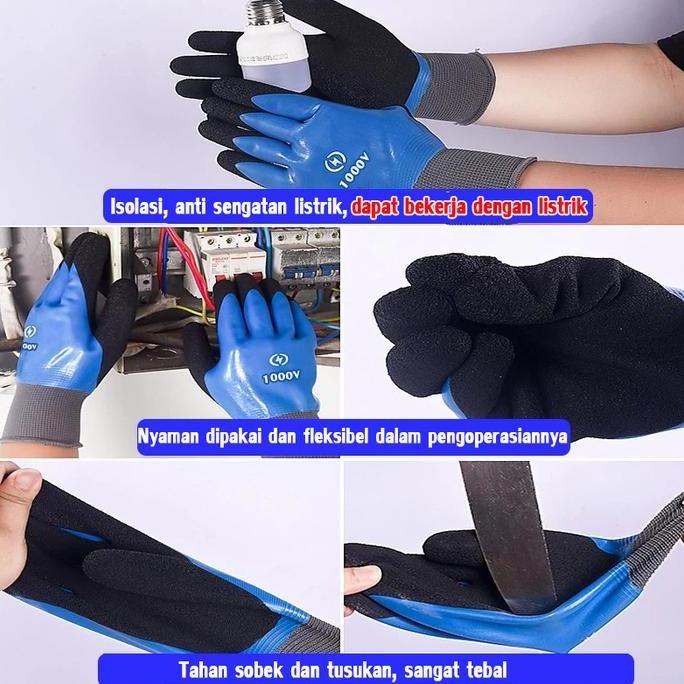 Cucina- Sarung Tangan Berinsulasi 1000V Karet Tahan Air & Tekanan Tinggi Anti Tusuk & Getaran Untuk 