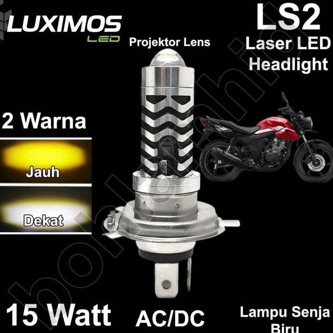 Lampu Motor LED Laser VERZA Luminos H4 HS1 30W 2Warna Putih Kuning Projektor +LED Senja