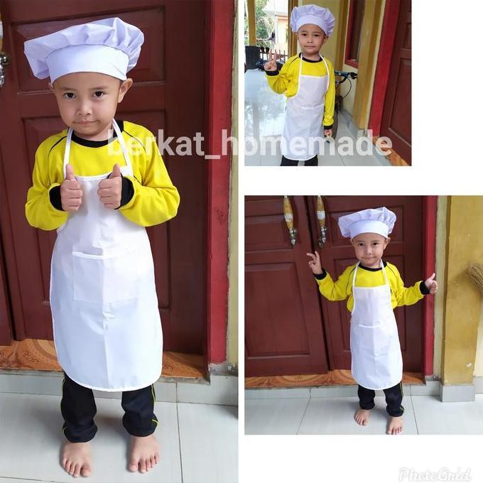 celemek anak TK apron plus Topi Koki chef anak