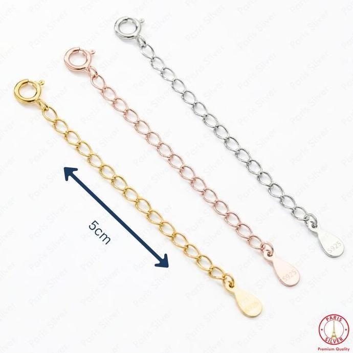 Ring Extender Kait Tambahan Extend Rantai Kalung Gelang Perhiasan Perak 925 Lapis Emas Putih