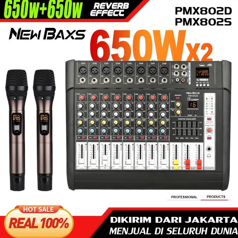 NEW BAXS Mixer Audio Profesional PMX802S 8 sound strip built-in 650 watt power amplifier * 2 saluran