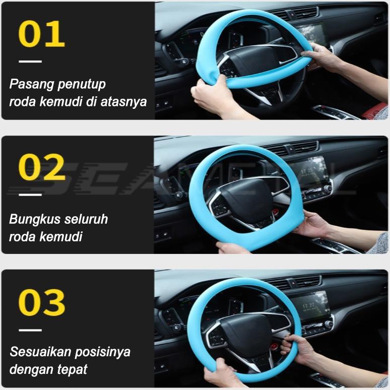 Gratis Ongkir Seametal Cover Stir Mobil Universal Bahan Silicon Sarung Stir Mobil Silikon 30-40Cm 38