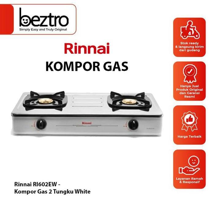 Rinnai Kompor Gas 2 Tungku RI-602EW Stainless - Cooker Hob Dapur Rumah Warna Putih