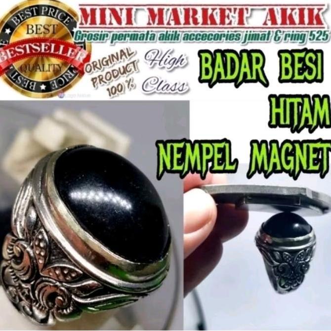 Batu cincin badar besi asli nempel magnet Batu akik aktif hitam original 100% Ring Elegan cincin pri