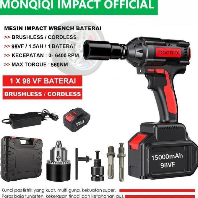 Soon- Monqiqi  15000Mah 98V Impact Wrench Brushless Baterai Bor Air Impact Wrench Kit Bor Baterai Ka