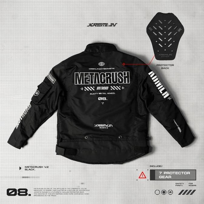 KREMLIN Jacket Black Biker Cyberpunk Motor - METACRUSH V.2 - HITAM
