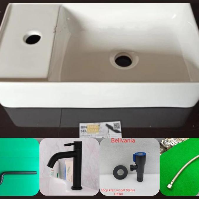 Wastafel keramik 502 asesoris hitam