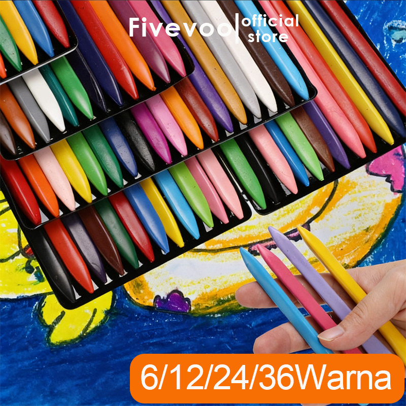 FIVEVOO Crayon Mewarnai Anak 6/12/24/36 Warna/ Crayon Anti Air Anti Kotor/ Crayon Tebal Pigmented/ C