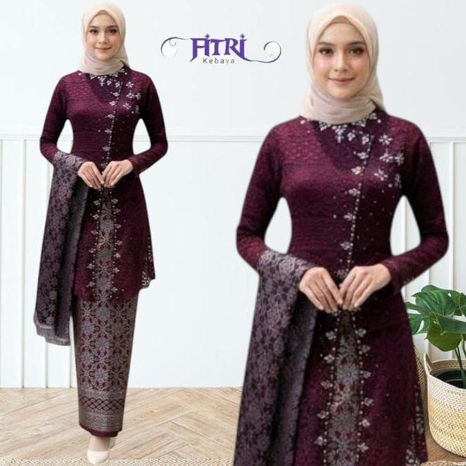Setelan Kebaya Tunik Brokat Payet Janggan Modern Elegan Mix Songket Palembang Atasan Baju Ibu Pengan