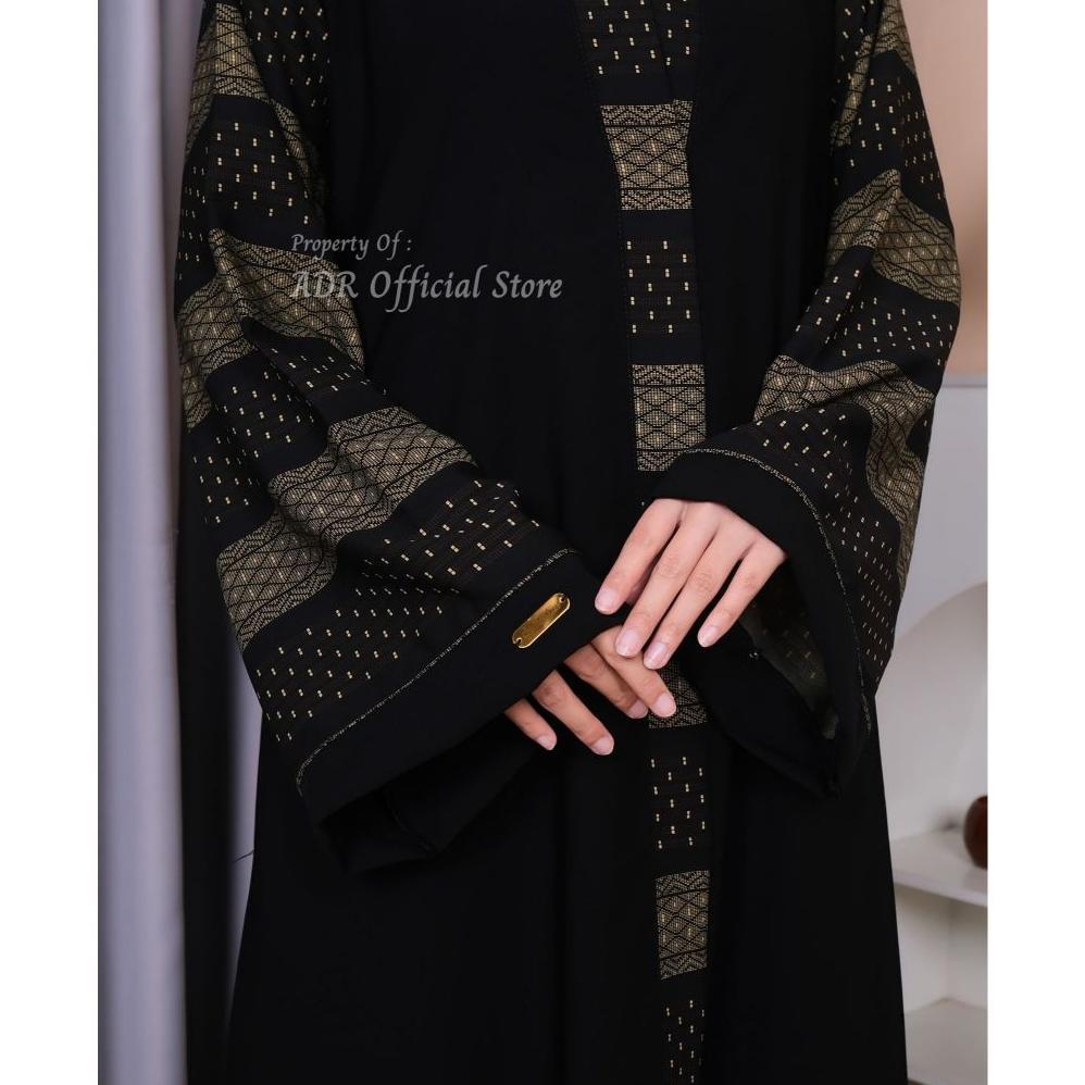 Abaya Marwah Dress Muslim Wanita Bahan Jetblack Premium Gamis Arab Hitam Outer Busui Mewah Kekinian 