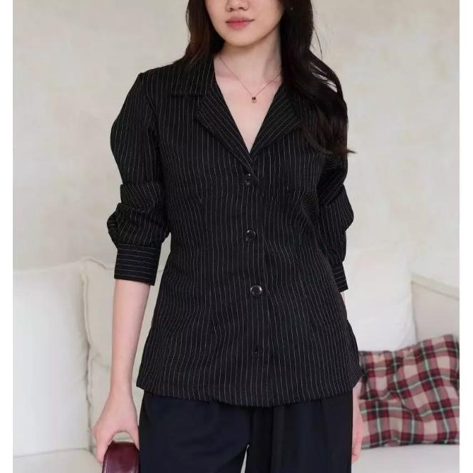 Esme Blazer - Fitted Stripe Shirt Blazer Semi Wool Atasan Wanita Lengan Panjang Blazer Formal & Casu
