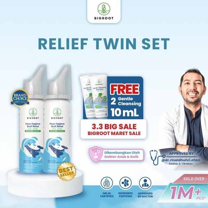 CUCI GUDANG - [BUY 2 GET 2] RELIEF TWIN SET - Paket 2 Bigroot Nose Hygiene Stuff Relief 50ml - Pencu