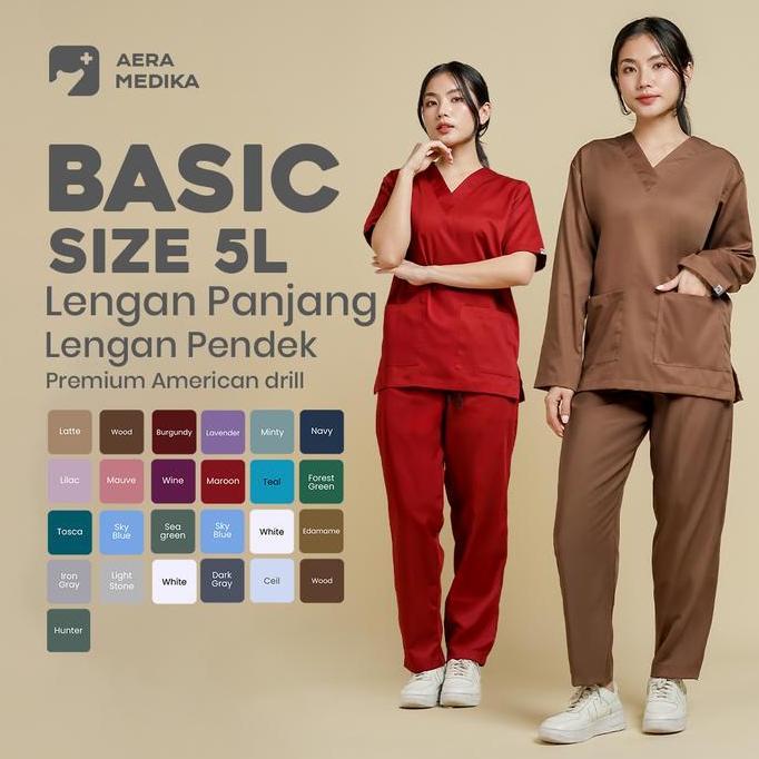 HARGA PABRIK - AERAMEDIKA - 5L Basic Scrub / Baju Jaga / Baju Medis / Seragam Oka / Scrub / klinik S