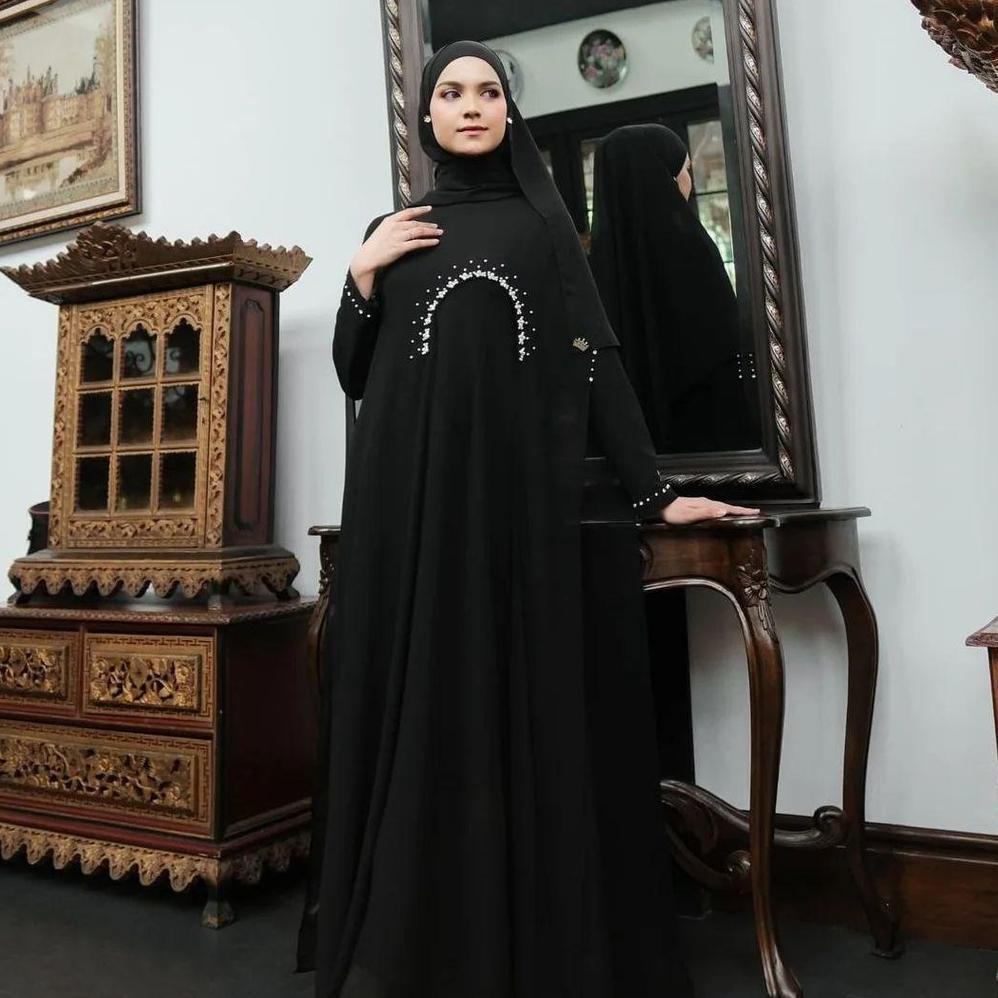 Abaya Hitam Arabian Luna Abaya Volt 2 Elegan Simple Turkey Terbaru 2025 Mutiara Payet Original