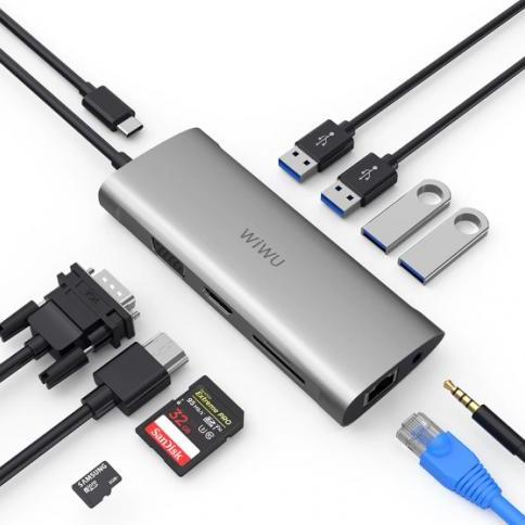 ESOKUIKI Original WIWU Apollo Type C Hub 11 in 1 Adapter Lan VGA USB C to RJ45