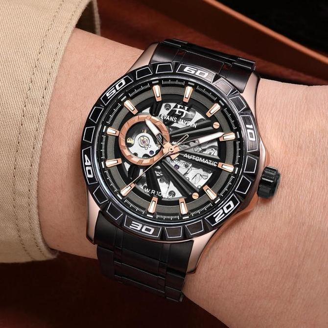 Terlaris Jam Tangan Evans Jayden Jam Tangan Pria 9565 Rantai Automatic Movement Stainless Steel Kaca