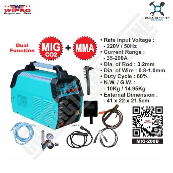 GUNMED Mesin Las MIG Co+MMA WIPRO MIG200B/Mesin Trafo Travo Las Listrik 220V