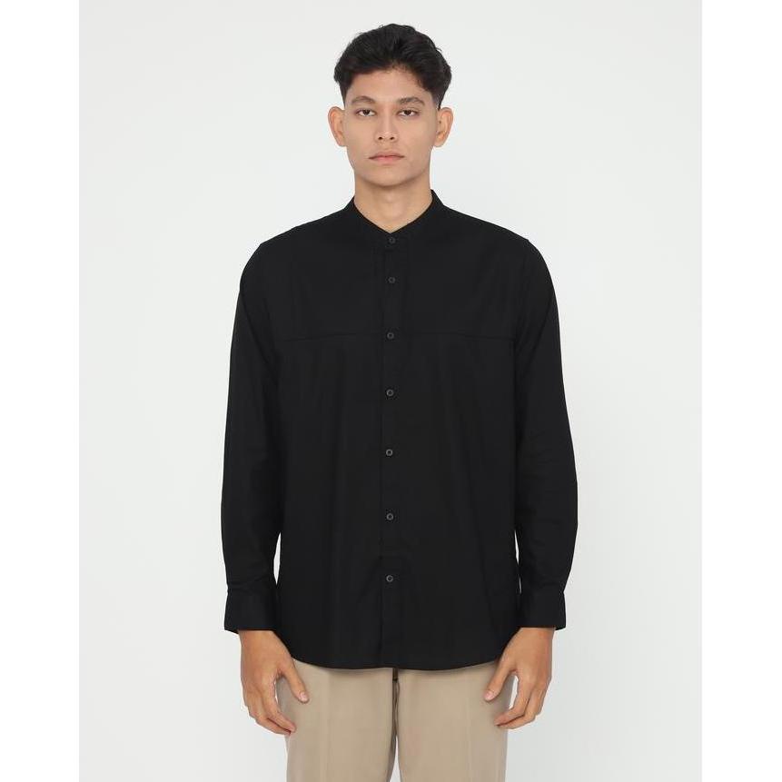 Erigo Koko Shanghai Premium Long Sleeve Zuhair Black - Baju Koko Lengan Panjang Premium Katun Linen 