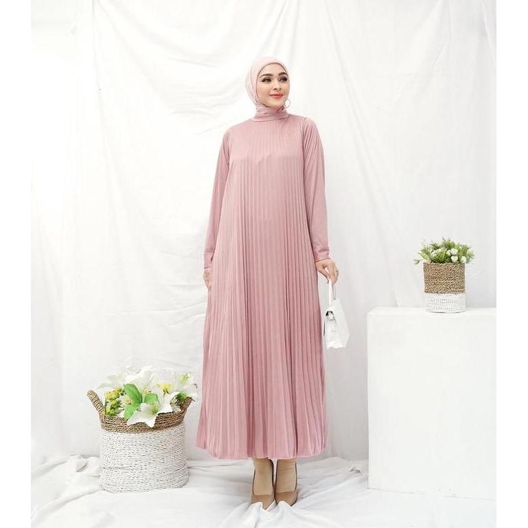 Dress Wanita Maxi Plisket Lengan Panjang / Gamis Plisket / Dress Pleats / Gamis Lengan Panjang LA