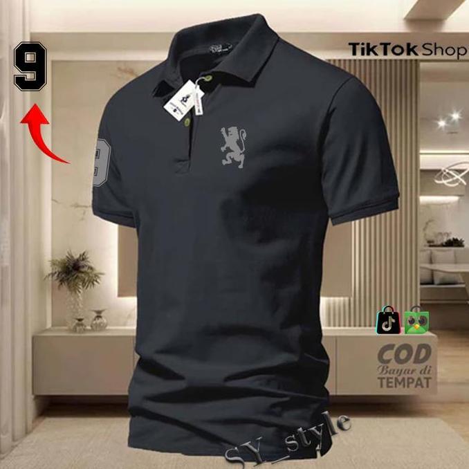 Termurah / Hot Sale Cod T-Shirt Polo Kerah Lengan Pendek Gior+Lengan 9Kanan Text Silver Kaos Kerah D