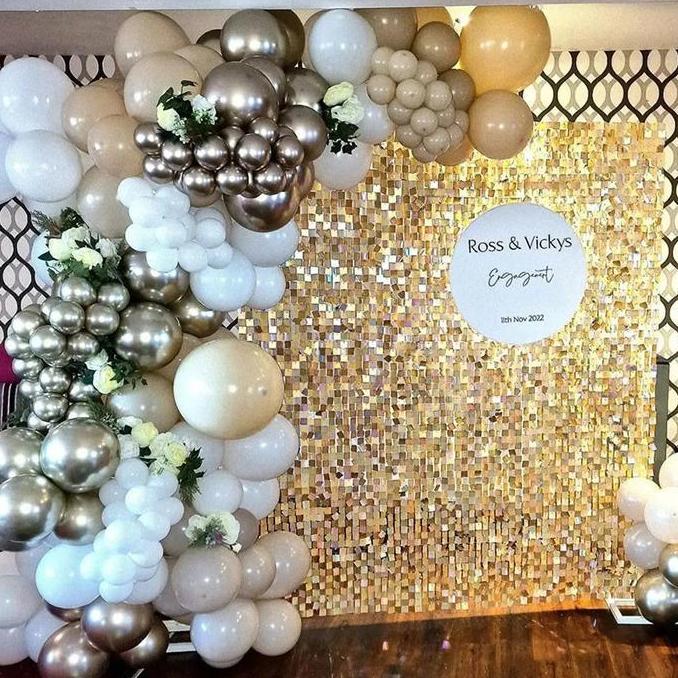 [Vinnatsu]5Pcs Backdrop Ulang Tahun Lamaran Wedding Sequin Tile Wall Panel Square Background Estetik