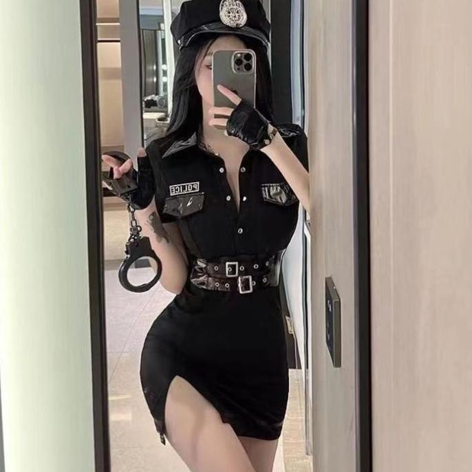 FAJARVEBLO90 - MISSLINJE BAJU DINAS LINGERIE COSPLAY KOSTUM POLISI POLICE SPANDEK MIX KULIT PREMIUM